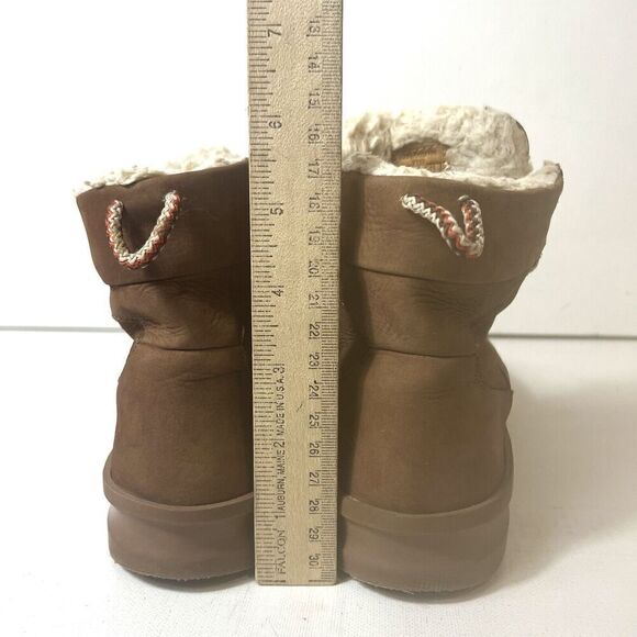 Zara Brown Leather Ankle Boot Lace/Zip Up Big Kids Sz EU 34/35 US 3.5/4 Faux Fur - Picture 7 of 11